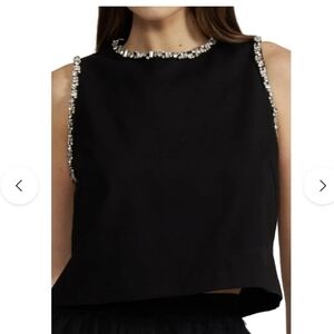 Lucy Paris Black Crystal Trim Top NWT Embellished Sleeveless Blouse